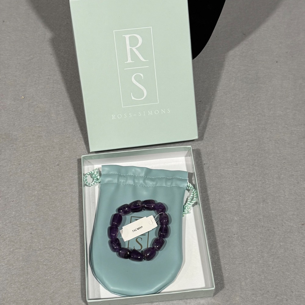 Ross-Simons Amethyst Bead Bracelet Women Purple Tumbled Stone Stretch NWT